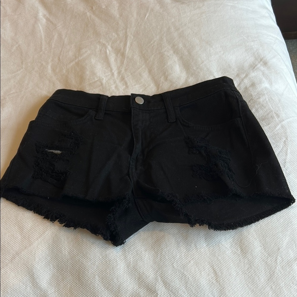 Black Distressed Denim Shorts size S. Great condition.